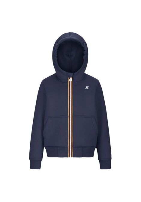 Felpa K-WAY bambino P.BERENGER SPACER K2124RW Blu cappuccio tessuto scuba leggero fitting regolare tasca marsupio K-WAY | Felpe | K2124RW867