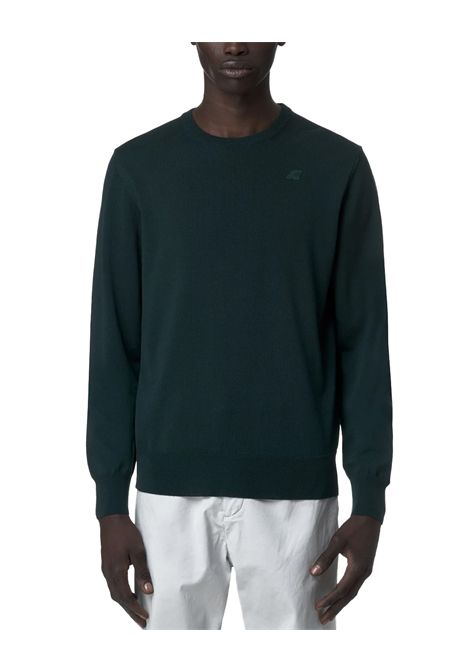 Maglione K-WAY uomo SEBASTIEN MERINO K2142EW Verde scuro girocollo lana merino easy-care vestibilità regolare  K-WAY | Maglioni | K2142EW614
