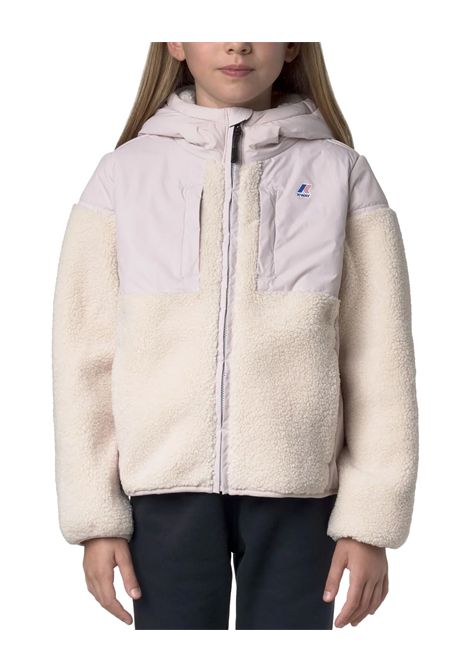 Felpa K-WAY bambina P.SAMSON 4.0 ORSETTO K21452W Rosa morbido tessuto effetto sherpa inserti in nylon ripstop riciclato cappuccio con bordo elasticizzato K-WAY | Felpe | K21452WB0C
