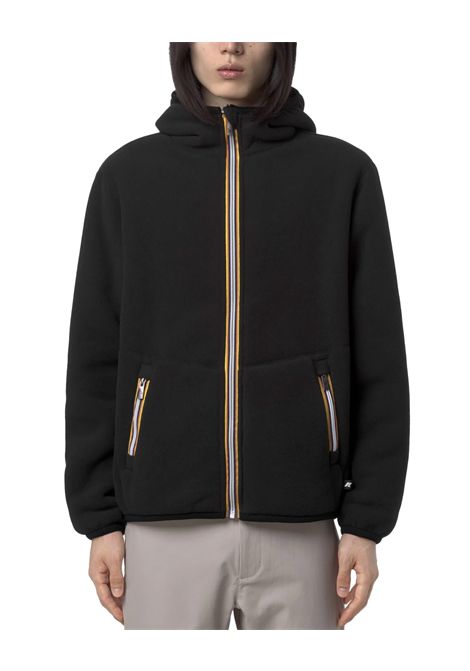 Felpa K-WAY uomo JACK SHERPA POLAR REVERSIBLE K3132NW Nera vestibilità regolare tasche interne e esterne cappuccio con nastro elastico giacca in pile reversibile K-WAY | Felpe | K3132NWAVSA