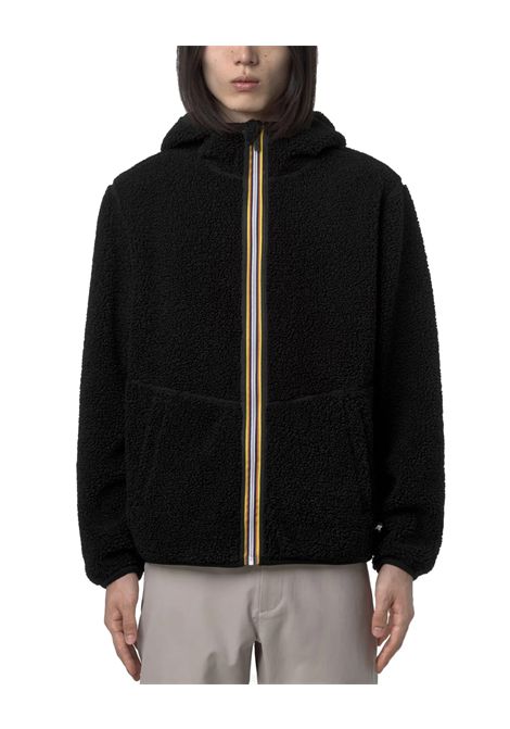 Felpa K-WAY uomo JACK SHERPA POLAR REVERSIBLE K3132NW Nera vestibilità regolare tasche interne e esterne cappuccio con nastro elastico giacca in pile reversibile K-WAY | Felpe | K3132NWAVSA
