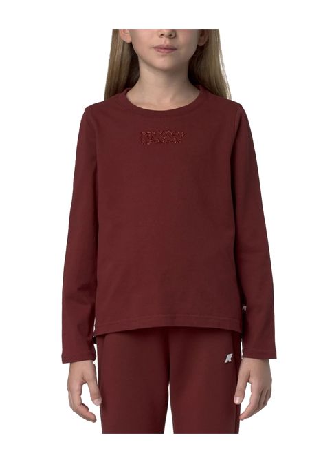 Maglia K-WAY P. ELMERINE SHINY LETTERING PEACH bambina K5122TW bordeaux cotone peach-touch lettering ricamato con filo metallico K-WAY | Maglie | K5122TWWNN