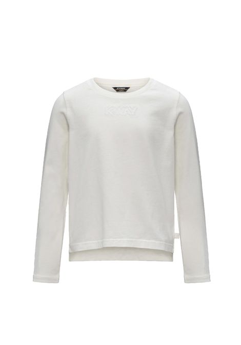 Maglia K-WAY P. ELMERINE SHINY LETTERING PEACH bambina K5122TW Bianco cotone peach-touch lettering ricamato con filo metallico K-WAY | Maglie | K5122TWX42