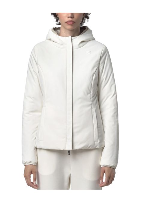 Giubbino K-WAY donna LILY ST WARM REVERSIBLE K6128TW Beige/Bianco design reversibile un lato poliestere elasticizzato impermeabile  traspirante un lato antivento imbottitura ovatta cuciture termonastrate K-WAY | Giubbini | K6128TWBBA