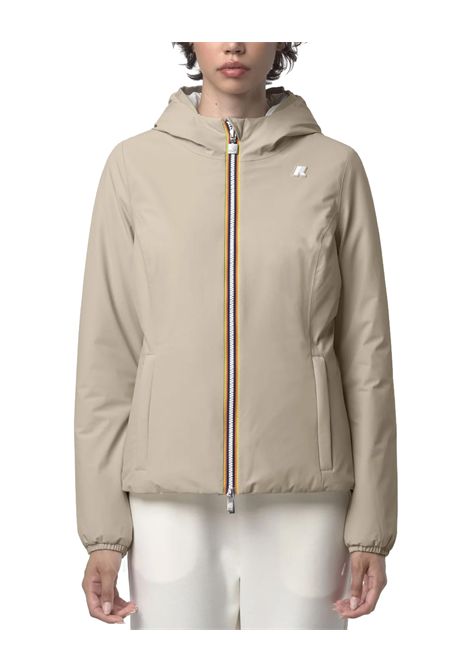 Giubbino K-WAY donna LILY ST WARM REVERSIBLE K6128TW Beige/Bianco design reversibile un lato poliestere elasticizzato impermeabile  traspirante un lato antivento imbottitura ovatta cuciture termonastrate K-WAY | Giubbini | K6128TWBBA