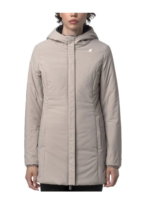 Giubbino K-WAY donna DENISE ST WARM REVERSIBLE K6128UW Nero/Beige slim logo design reversibile polsi elastici cappuccio regolabile zip tasche K-WAY | Giubbini | K6128UWBC9