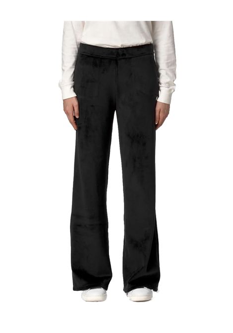 Pantalone K-WAY donna JENNY VELOUR POLAR K7128CW Nero pile vellutato sherpa vita elasticizzata con coulisse taglio flare tasche a filetto K-WAY | Pantaloni | K7128CWAVA