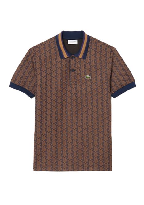 Polo Lacoste uomo DH141700 Marrone monogramma in maglia jacquard due bottoni coccodrillo ricamato sul petto LACOSTE | Polo | DH1417009I4