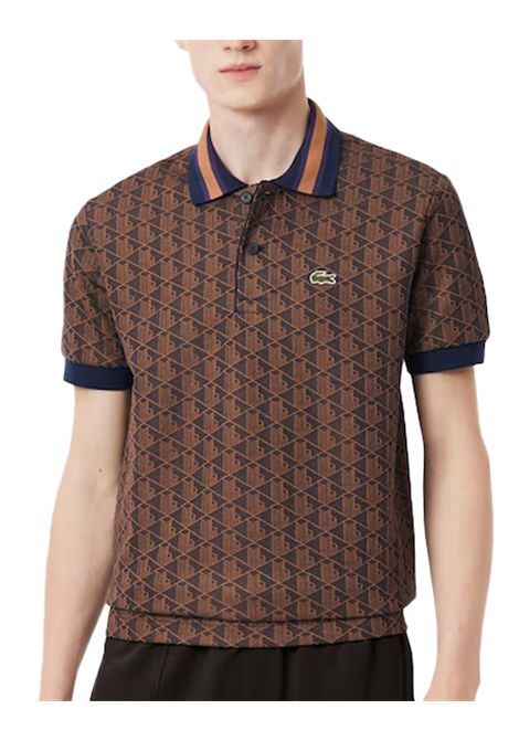 Polo Lacoste uomo DH141700 Marrone monogramma in maglia jacquard due bottoni coccodrillo ricamato sul petto LACOSTE | Polo | DH1417009I4