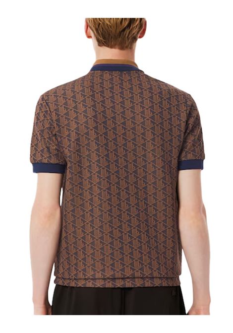 Polo Lacoste uomo DH141700 Marrone monogramma in maglia jacquard due bottoni coccodrillo ricamato sul petto LACOSTE | Polo | DH1417009I4