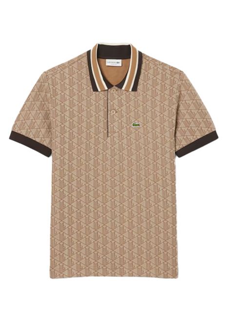 Polo LACOSTE uomo DH1417 Beige jacquard monogramma taglio classico coccodrillo LACOSTE | Polo | DH14176IR