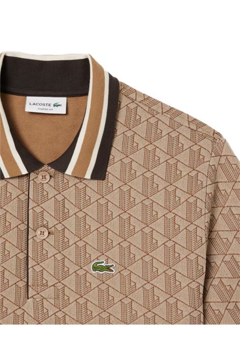 Polo LACOSTE uomo DH1417 Beige jacquard monogramma taglio classico coccodrillo LACOSTE | Polo | DH14176IR