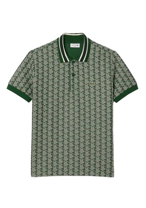 Polo LACOSTE uomo DH1417 Verde jacquard monogramma taglio classico coccodrillo LACOSTE | Polo | DH1417D1R