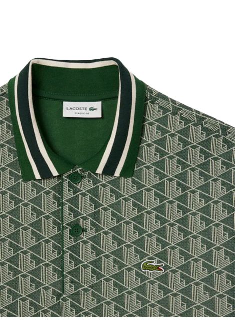 Polo LACOSTE uomo DH1417 Verde jacquard monogramma taglio classico coccodrillo LACOSTE | Polo | DH1417D1R