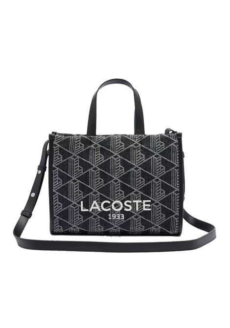 Borsa Lacoste donna NF5177HK Nero shopping bag piccola monogramma denim resistente con bordo liscio  cinghia regolabile tasca interna LACOSTE | NF5177HKR33