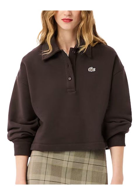 Felpa Lacoste donna SF527500 Marrone oversize spalle scese polsini a coste LACOSTE | Felpe | SF527500SKB