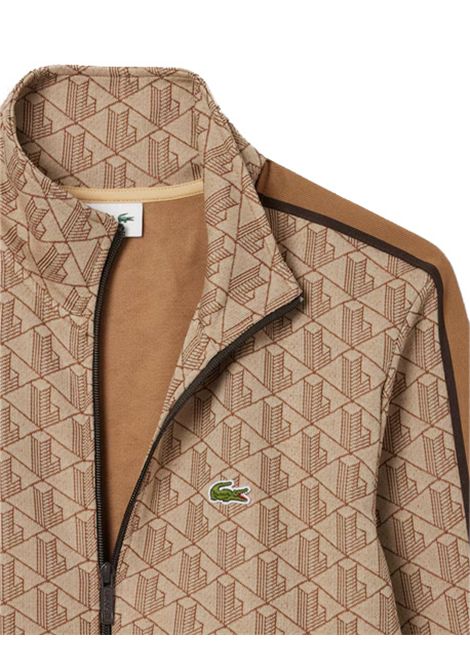 Felpa LACOSTE uomo SH1368 Beige monogramma regular fit tasche righe a contrasto LACOSTE | Felpe | SH13686IR