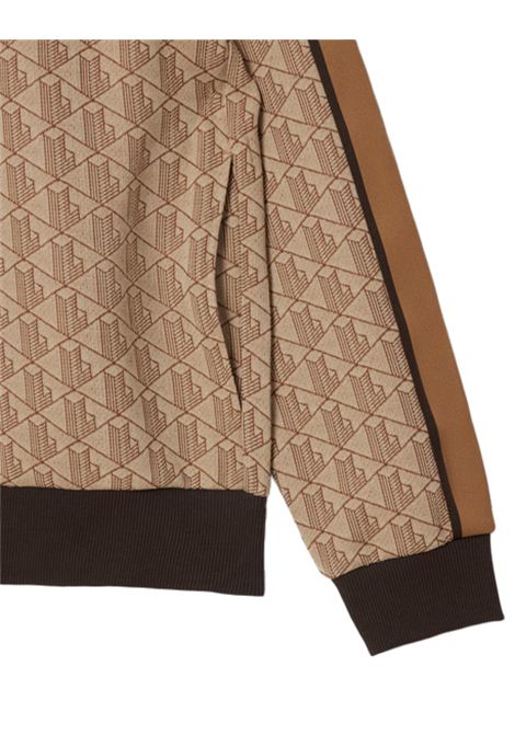 Felpa LACOSTE uomo SH1368 Beige monogramma regular fit tasche righe a contrasto LACOSTE | Felpe | SH13686IR