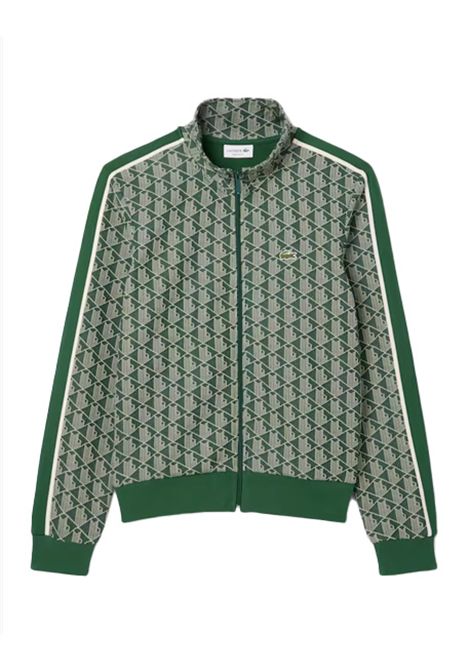 Felpa LACOSTE uomo SH1368 Verde jaquard monogramms regular fit tasche righe a contrasto LACOSTE | Felpe | SH1368DIR