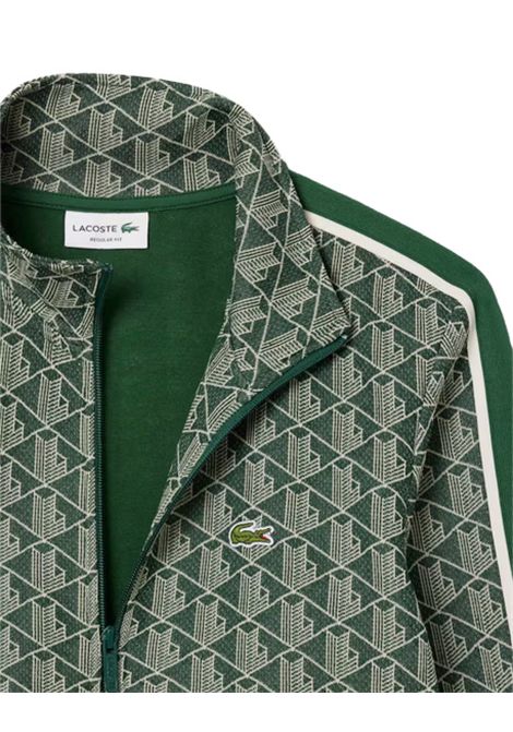 Felpa LACOSTE uomo SH1368 Verde jaquard monogramms regular fit tasche righe a contrasto LACOSTE | Felpe | SH1368DIR