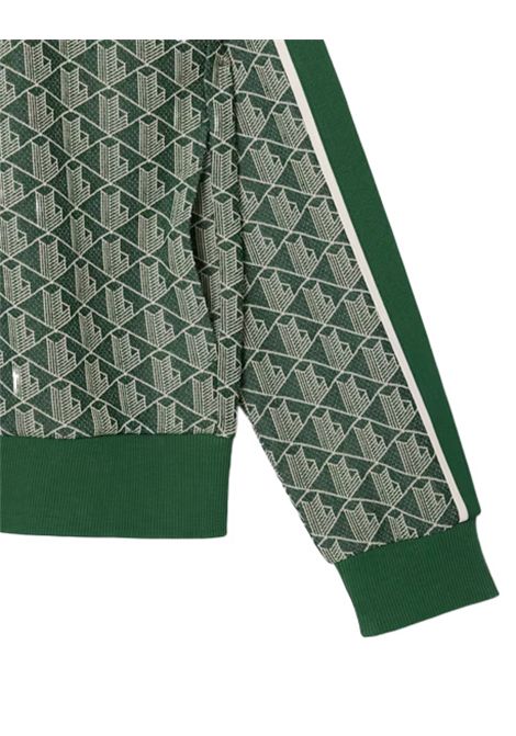 Felpa LACOSTE uomo SH1368 Verde jaquard monogramms regular fit tasche righe a contrasto LACOSTE | Felpe | SH1368DIR