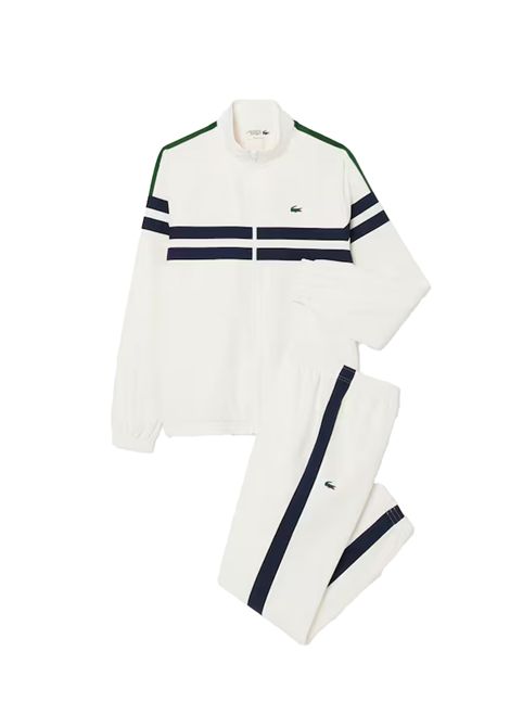 Tuta Lacoste uomo WH4766 Bianca design color block taffetà a rombi leggero stampa del coccodrillo sul retro LACOSTE | Tute | WH4766YVC