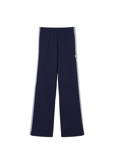 Pantalone Lacoste donna XF5250 Blu misto cotone organico elasticizzato taglio wide leg  bande testurizzate con righe a contrasto coccodrillo ricamato LACOSTE | Pantaloni | XF5250166