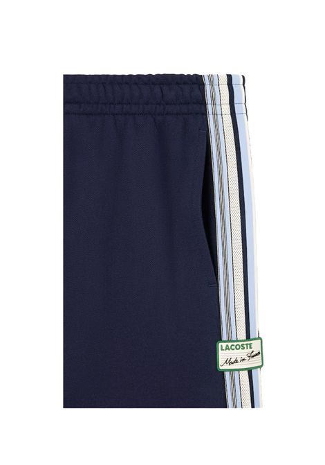 Pantalone Lacoste donna XF5250 Blu misto cotone organico elasticizzato taglio wide leg  bande testurizzate con righe a contrasto coccodrillo ricamato LACOSTE | Pantaloni | XF5250166
