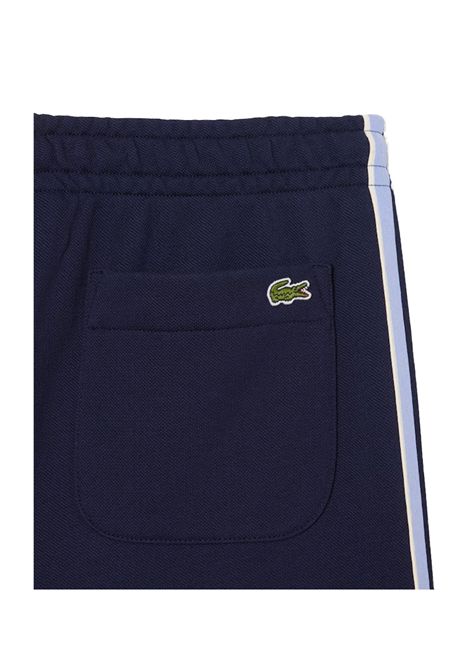 Pantalone Lacoste donna XF5250 Blu misto cotone organico elasticizzato taglio wide leg  bande testurizzate con righe a contrasto coccodrillo ricamato LACOSTE | Pantaloni | XF5250166