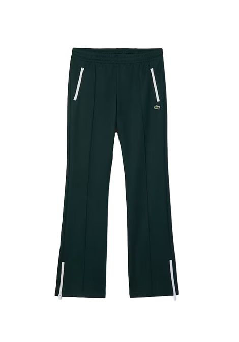 Pantalone Lacoste donna XF5253 Verde piqué interlock in misto cotone organico  taglio svasato con pieghe frontali e posteriori LACOSTE | Pantaloni | XF5253YZP