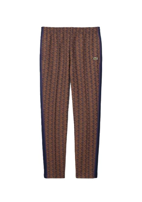 Pantalone LACOSTE uomo XH1440 Marrone jacquard con monogramma taglio dritto tasche a filetto coulisse con cordoncino in vita LACOSTE | Pantaloni | XH14409I4