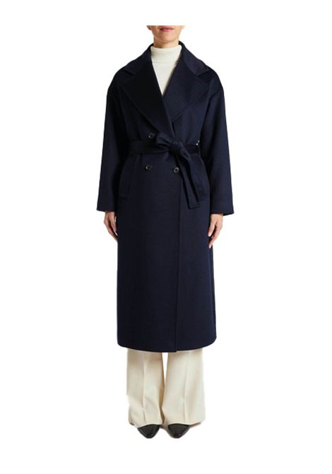 Cappotto Pennyblack Cimelio donna 2521016043200 blu lana doppiopetto linee ampie e dritte revers spalle scese spacco cintura PENNYBLACK | Cappotti | 2521016043200007