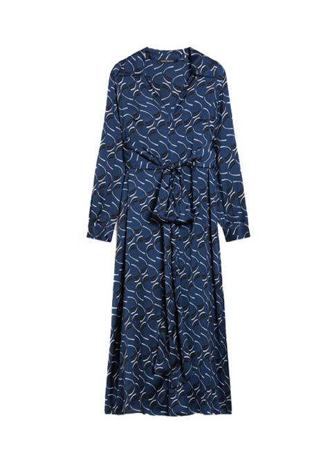 Abito Pennyblack Lione donna 2521226063200 blu fantasia a contrasto linee morbide fusciacche colletto aperto  scollo a v PENNYBLACK | Abiti | 2521226063200004