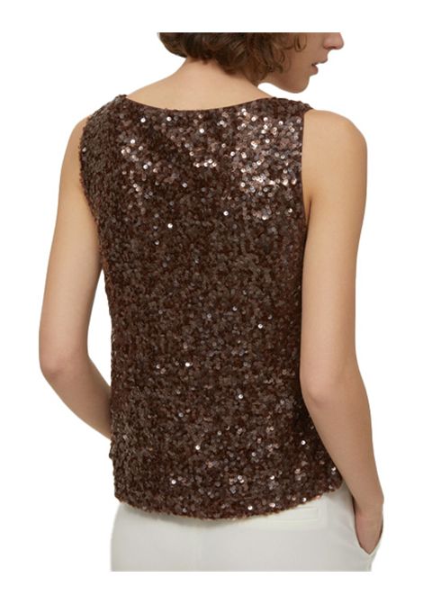 Top Pennyblack Semisse donna 2521976022200 marrone paillettes scollo tondo aderente PENNYBLACK | Top | 2521976022200002