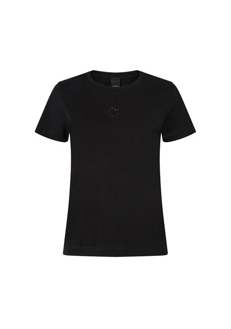 T-shirt Pinko donna 100355A2RD Nero jersey di cotone taglio slim fit  ricamo frontale con logo Love Birds PINKO | T-shirt | 100355A2RDA2RD