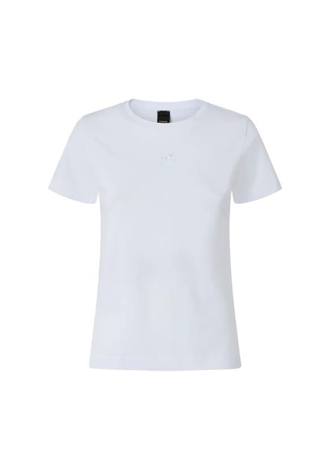 T-shirt Pinko donna 100355A2RD Bianca jersey di cotone morbido taglio slim fit  ricamo frontale con logo PINKO | T-shirt | 100355A2RDZ05