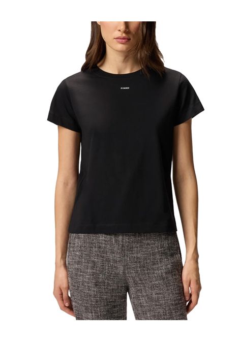 T-shirt Pinko donna 100373A2RE Nera jersey di cotone stampa logo manica corta slim PINKO | T-shirt | 100373A2REZ99