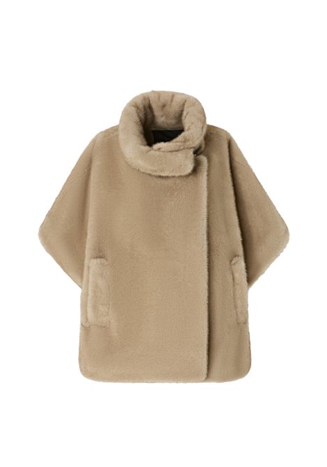 Cappa Pinko donna 103837A2P Beige foderata maniche corte colletto ripiegato effetto pelliccia PINKO | Cappe | 103837A2PC60