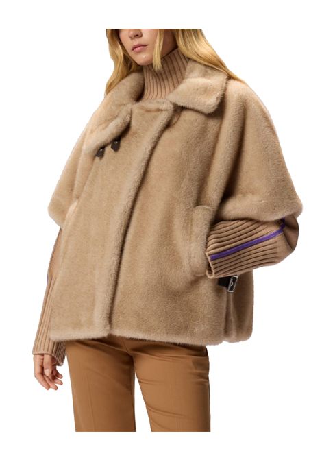 Cappa Pinko donna 103837A2P Beige foderata maniche corte colletto ripiegato effetto pelliccia PINKO | Cappe | 103837A2PC60