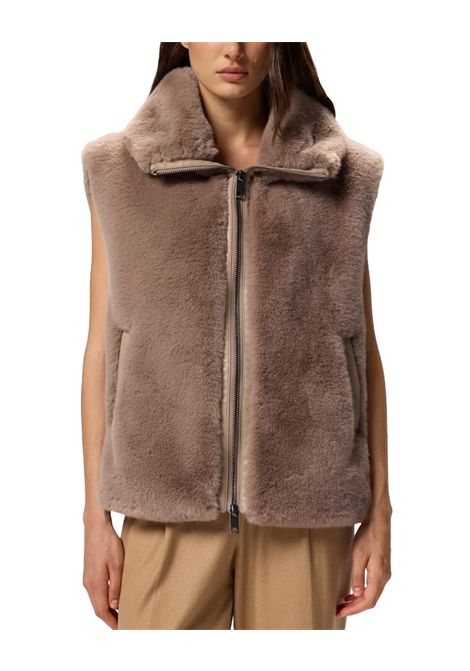Gilet Pinko donna 105107A2WN Beige effetto pelliccia tessuto aspen collo alto zip centrale PINKO | Gilet | 105107A2WND01