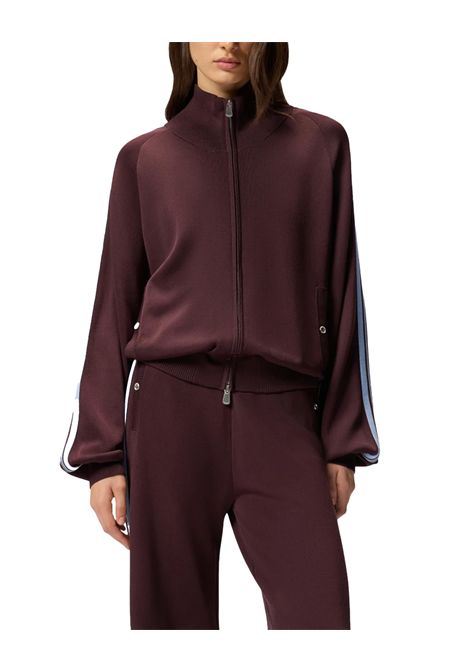 Felpa Pinko donna 105391A2FQ Bordeaux zip maxi logo collo alto bande laterali a contrasto PINKO | Felpe | 105391A2FQR57