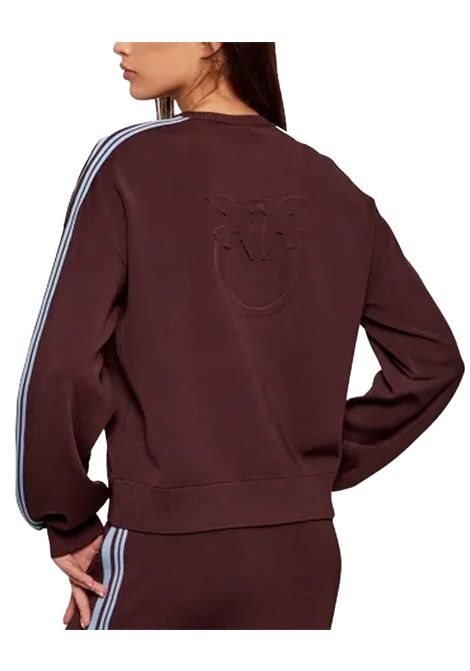 Felpa Pinko donna 105392A2FQ Bordeaux sporty con logo banda laterale a contrasto collo giro e maxi logo posteriore PINKO | Felpe | 105392A2FQR57