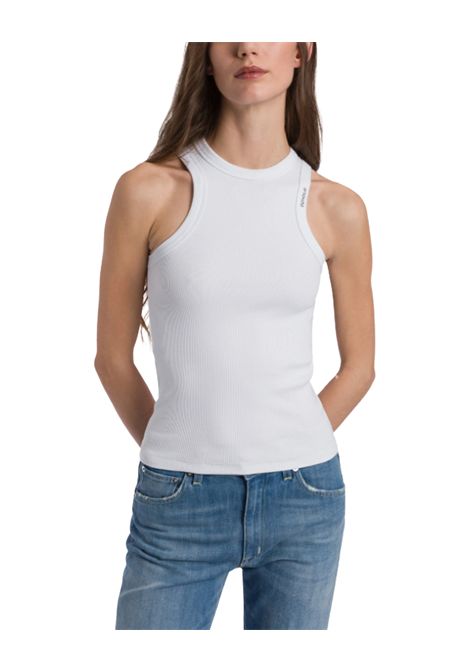 Top DONDUP donna DS071JS0314D Bianco girocollo slim scollo all'americana  DONDUP | Top | DS071JS0314D000